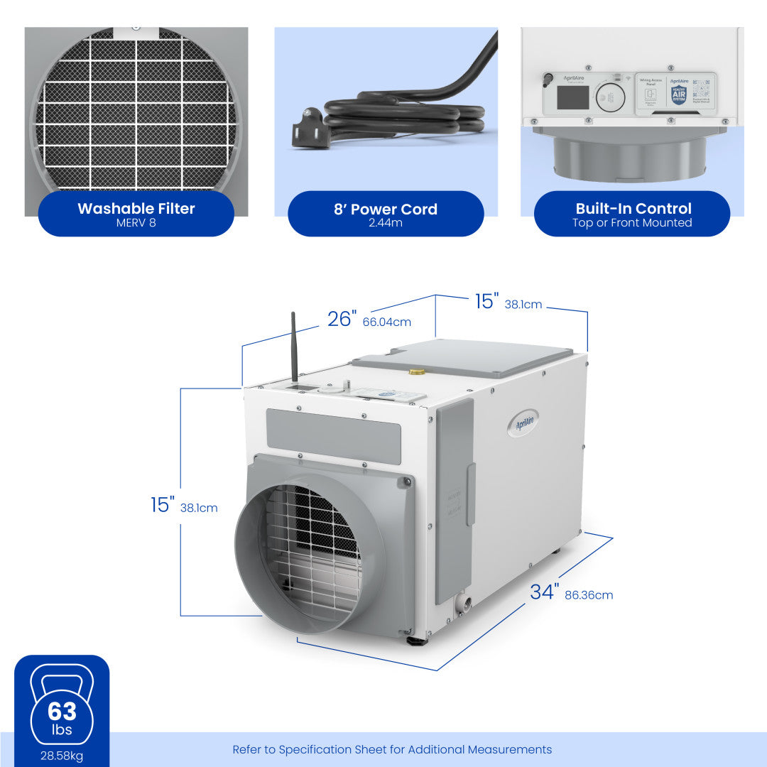 AprilAire E080W Dehumidifier Size Measurements Web Ready Photo