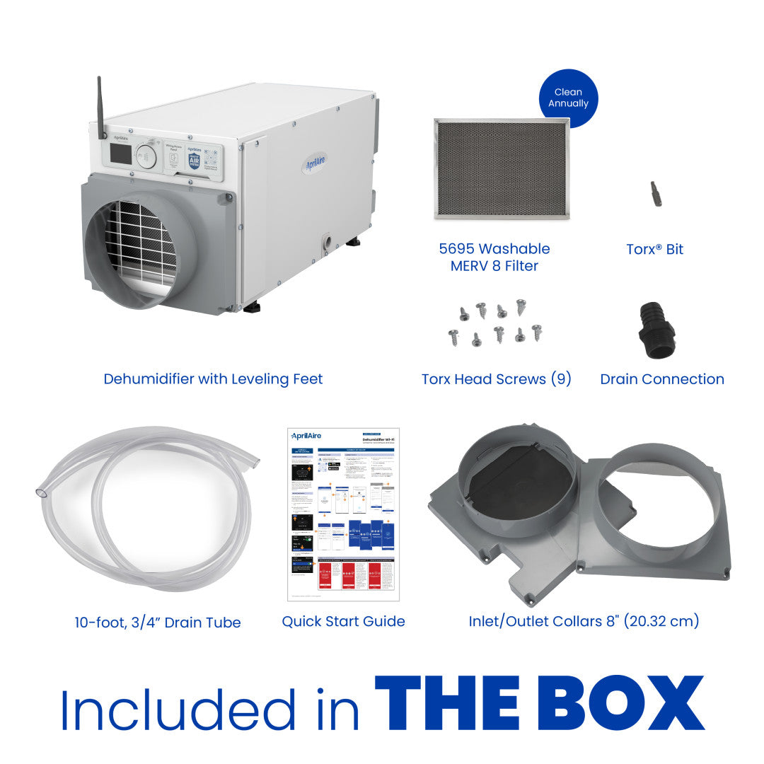 AprilAire E070W Dehumidifier Box Contents Web Ready Photo