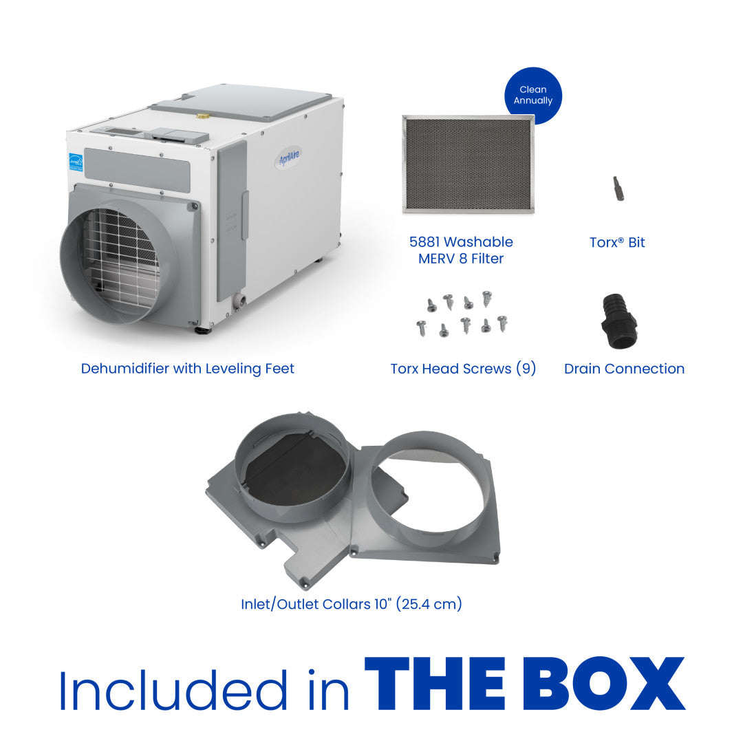 AprilAire E100 Dehumidifier Box Contents Web Ready Photo