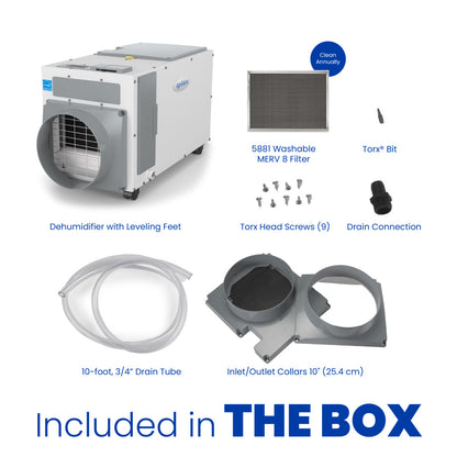AprilAire E100C Dehumidifier Box Contents Web Ready Photo