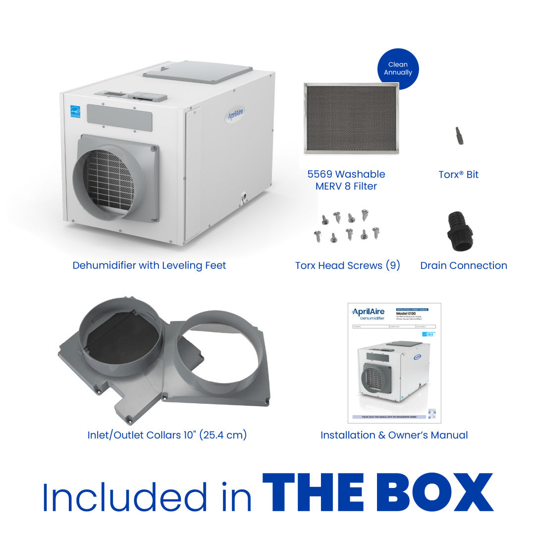AprilAire E130 Dehumidifier Box Contents Web Ready Photo