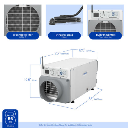AprilAire E070W Dehumidifier Size Measurements Web Ready Photo
