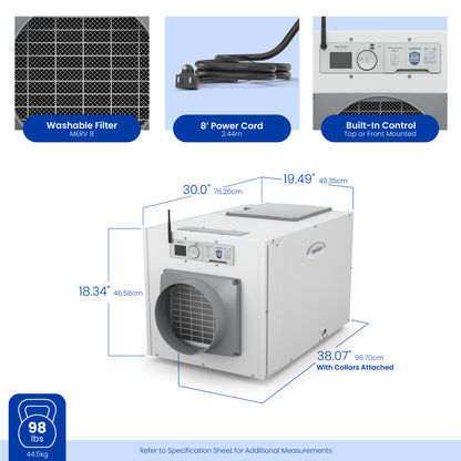 AprilAire E130W Dehumidifier Size Measurements Web Ready Photo