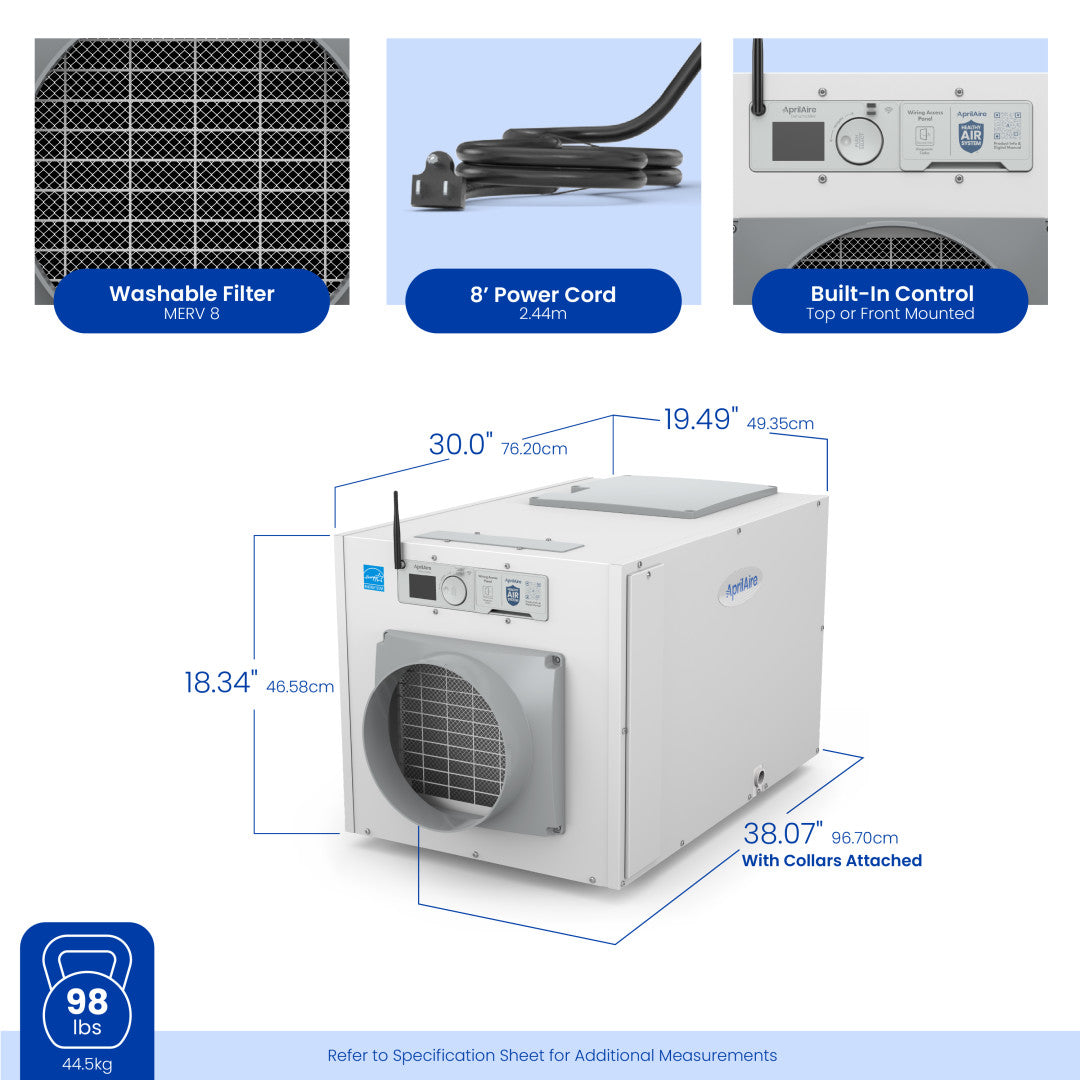 AprilAire E130W Dehumidifier Size Measurements Web Ready Photo
