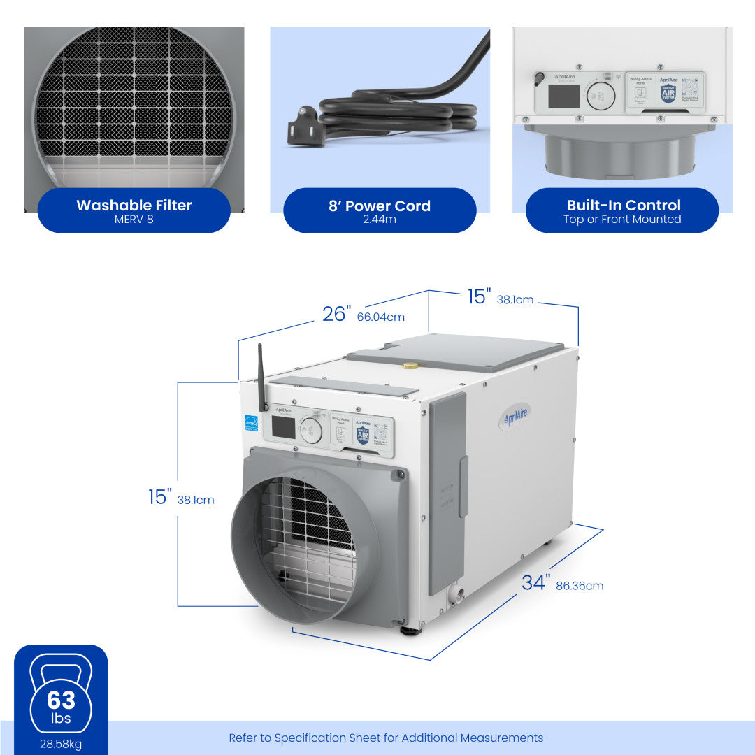 AprilAire E080W Dehumidifier Size Measurements Web Ready Photo