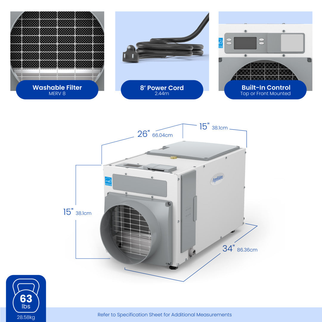 AprilAire E080 Dehumidifier Size Measurements Web Ready Photo
