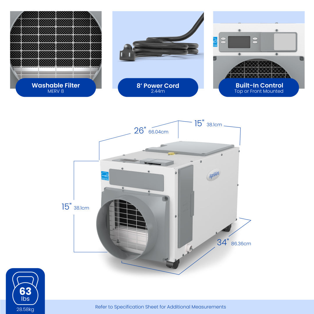 AprilAire E100C Dehumidifier Size Measurements Web Ready Photo