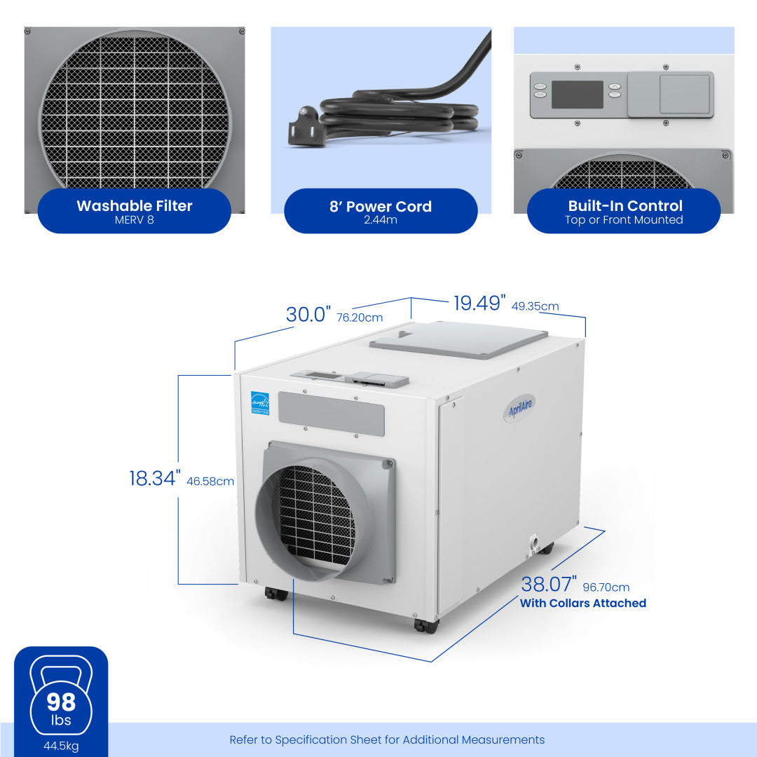 AprilAire E130C Dehumidifier Size Measurements Web Ready Photo