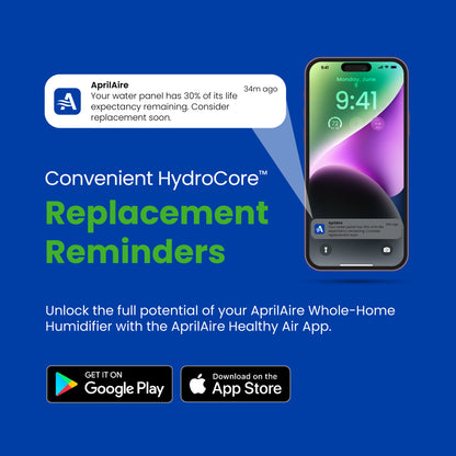 AprilAire Hydrol Hydrlh Water Panel Assembly Healthy Air App Replacement Reminders Graphic