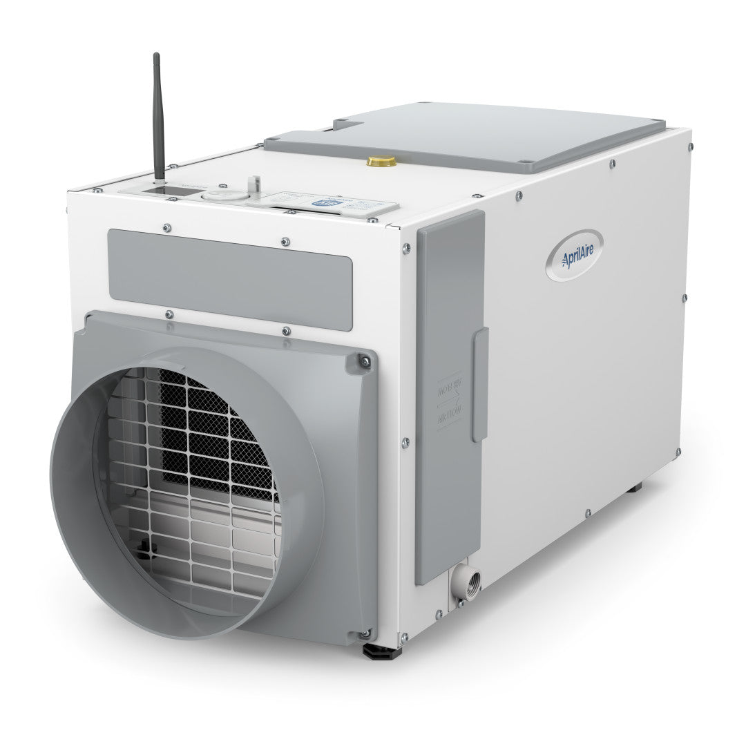 AprilAire E100W Dehumidifier With Top Ui Left Facing Photo