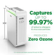 AprilAire Ap09550V Portable Air Purifier With Size Measurements And Capture Rate Web Ready Photo
