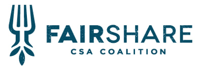 Logo of Fairshare CSA Coalition with a blue fork icon on a white background
