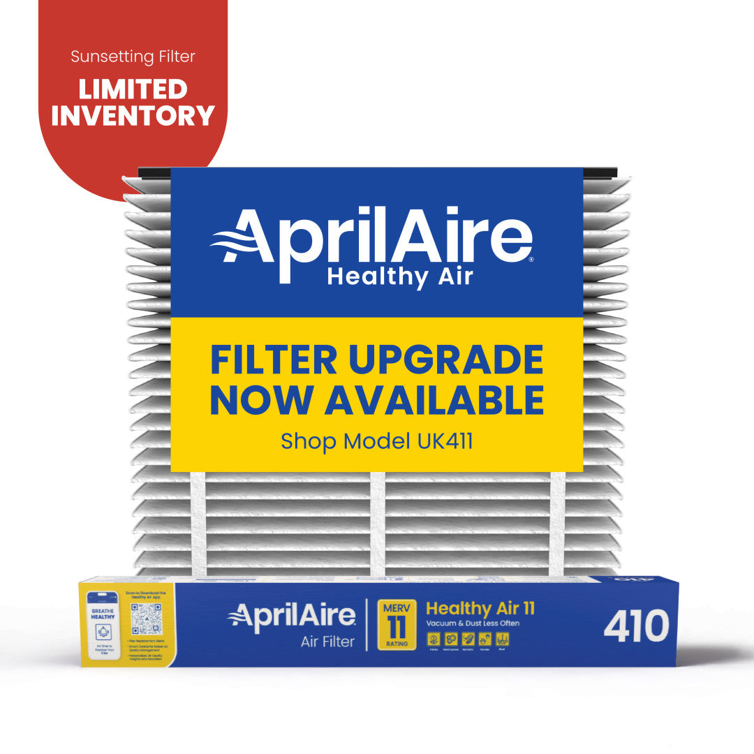 AprilAire 410 Air Filter 1 Pack Web Ready Sunsetting Hero Photo