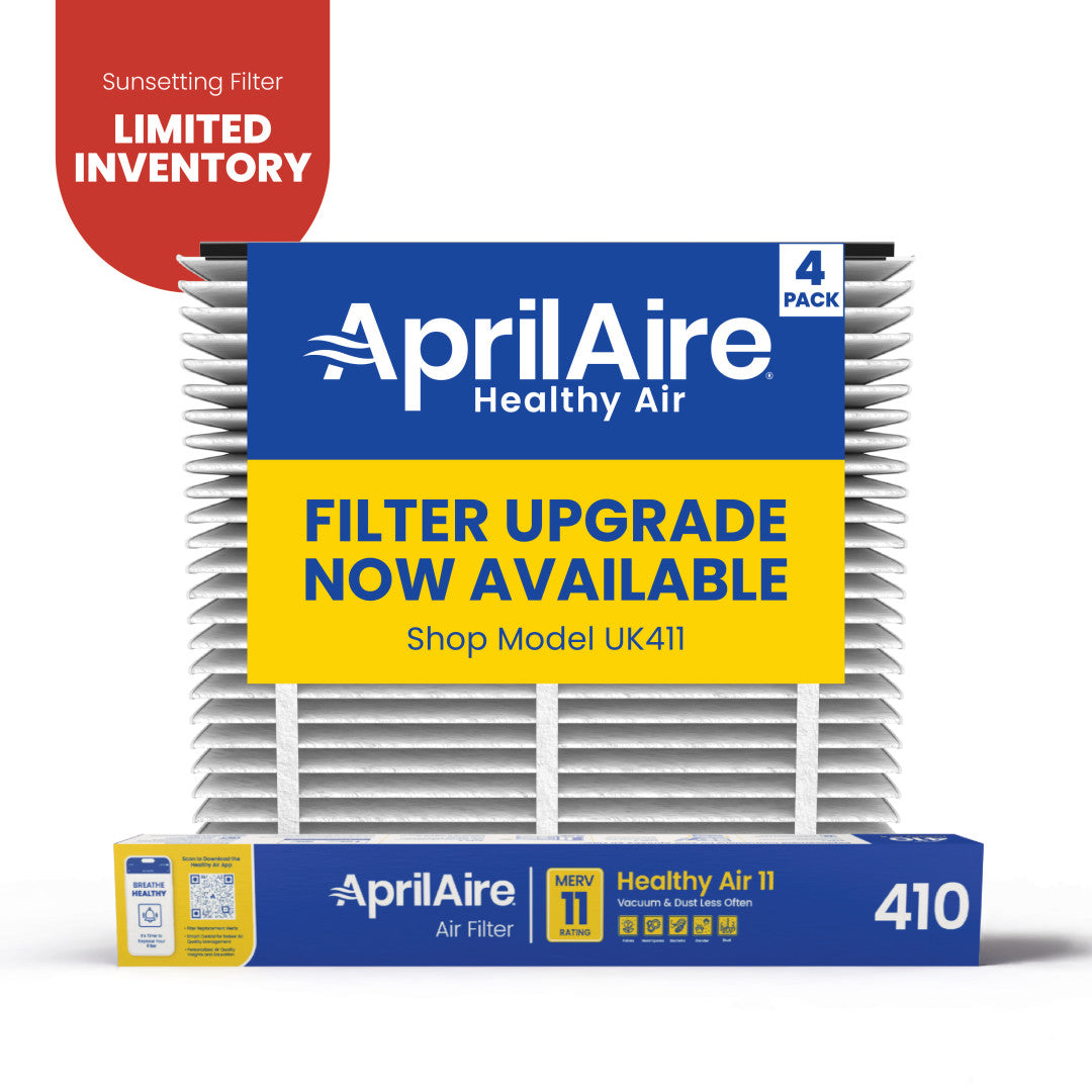 AprilAire 410 Air Filter 4 Pack Web Ready Sunsetting Hero Photo