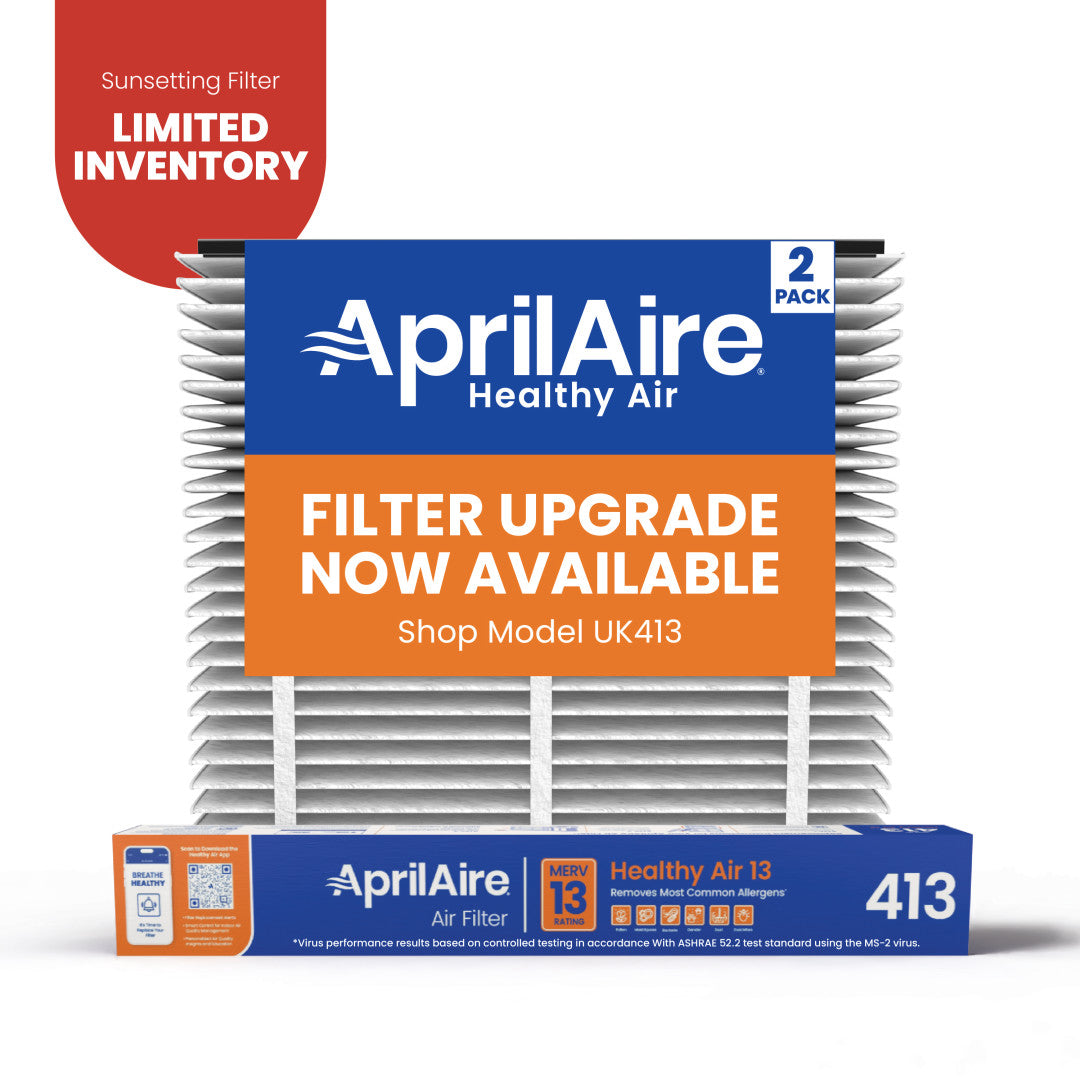 AprilAire 413 Air Filter 2 Pack Web Ready Sunsetting Hero Photo