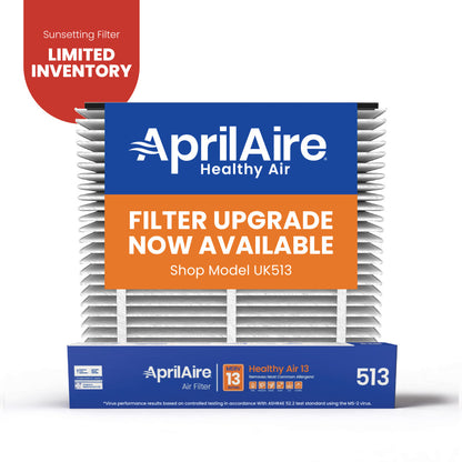 AprilAire 513 Air Filter Large 1 Pack Web Ready Sunsetting Hero Photo