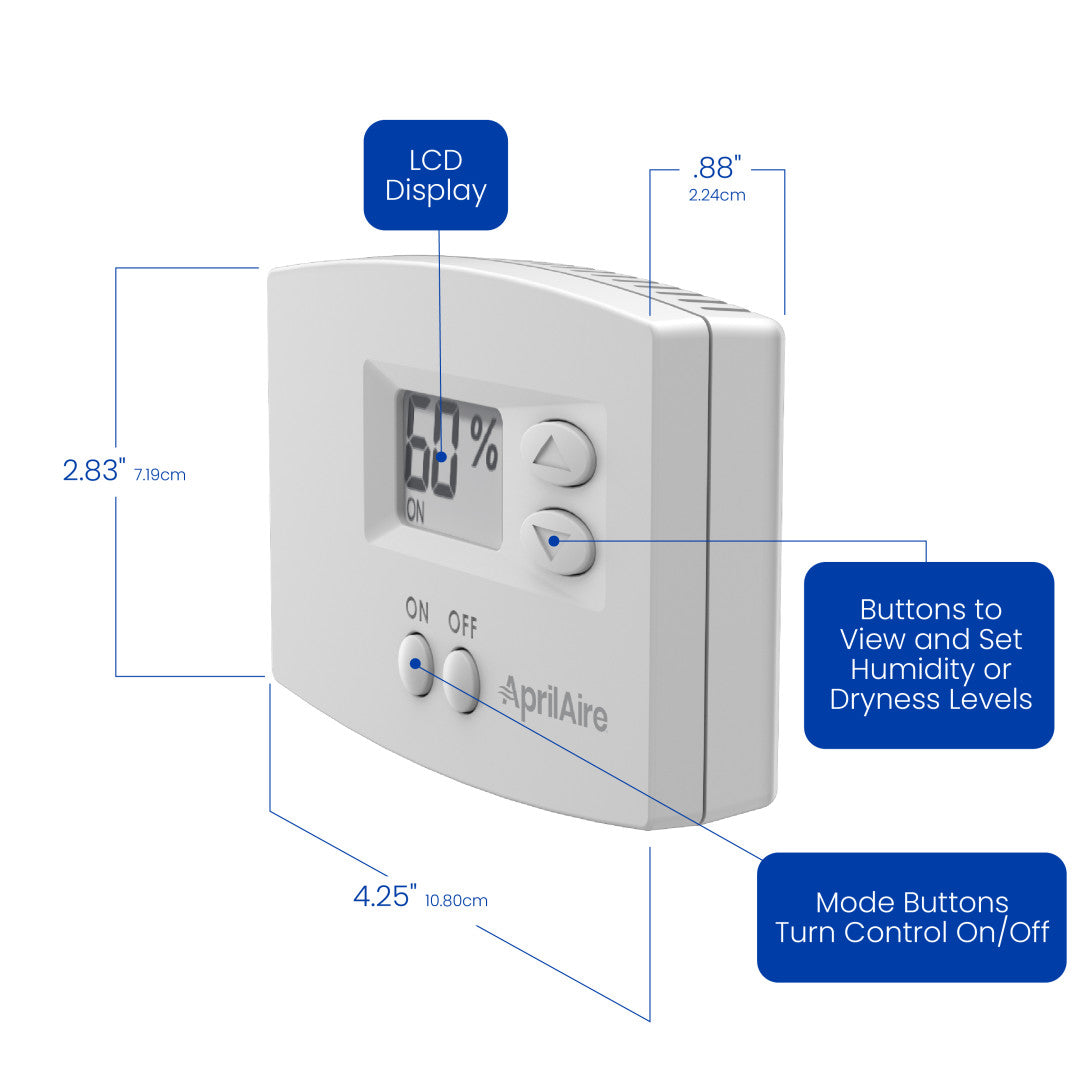 AprilAire 76 Dehumidifier Control With Size Measurements Web Ready Photo