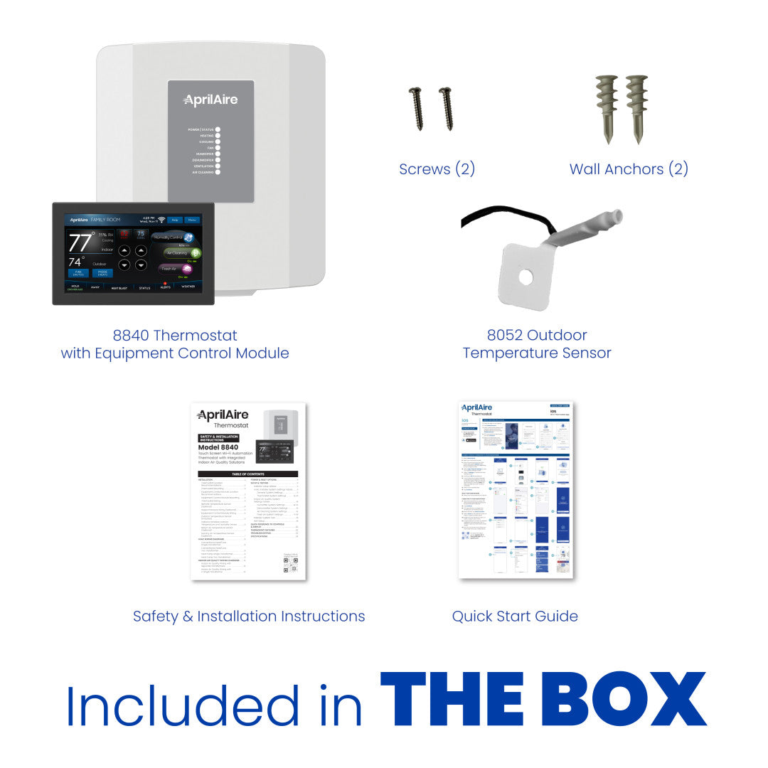 AprilAire 8840 Thermostat Box Contents Web Ready Photo