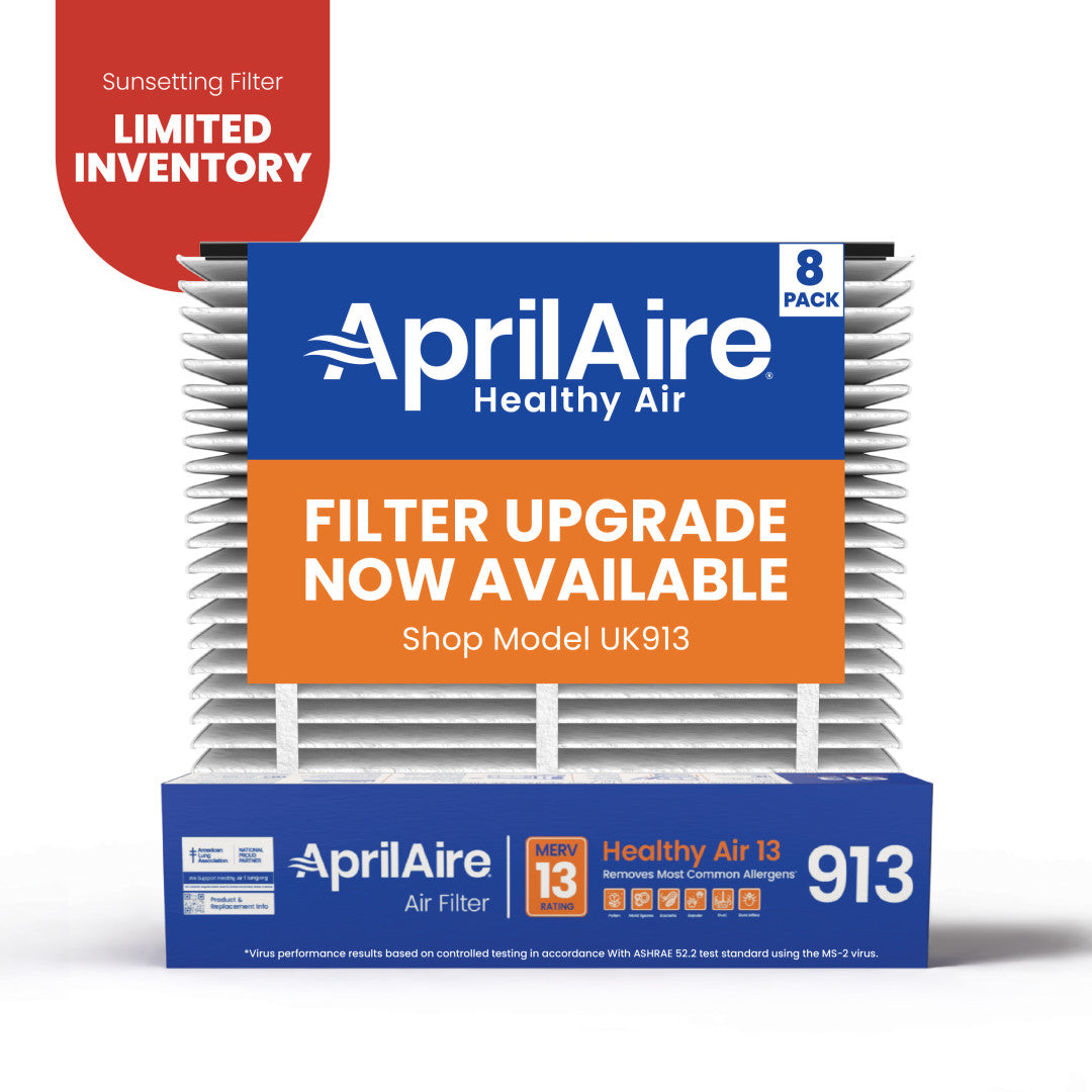 AprilAire 913 Air Filter 8 Pack Web Ready Sunsetting Hero Photo