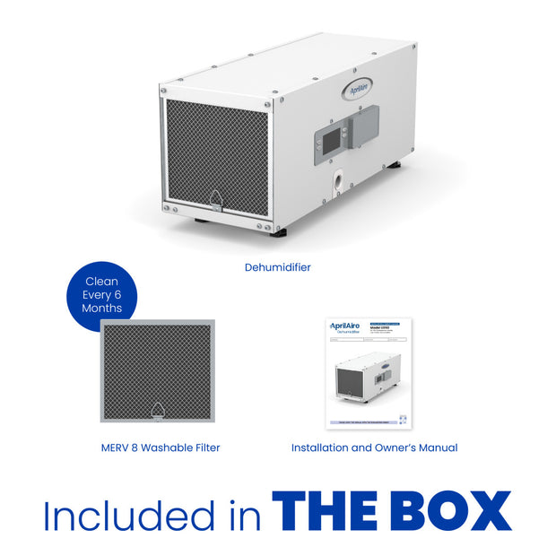 AprilAire E050 Dehumidifier Box Contents Web Ready Photo