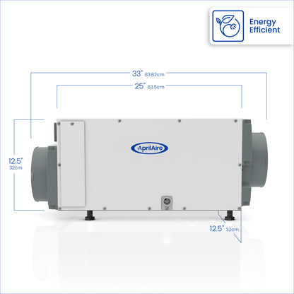 AprilAire E070 Dehumdifier With Size Measurements Web Ready Photo