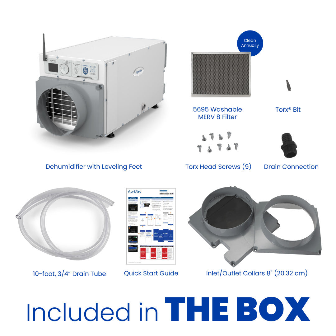 AprilAire E070W Dehumidifier Box Contents Web Ready Photo