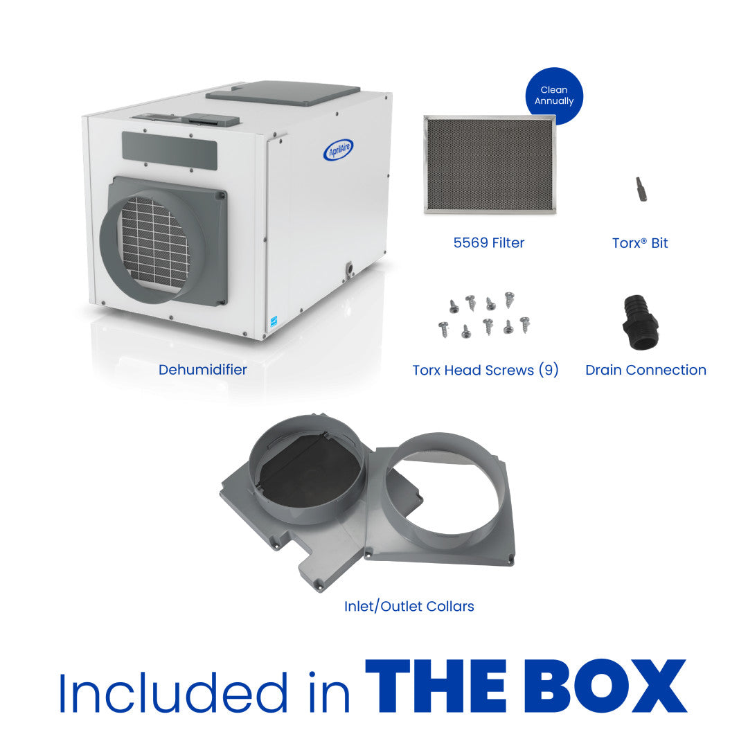 AprilAire E130 Dehumidifier Box Contents Web Ready Photo