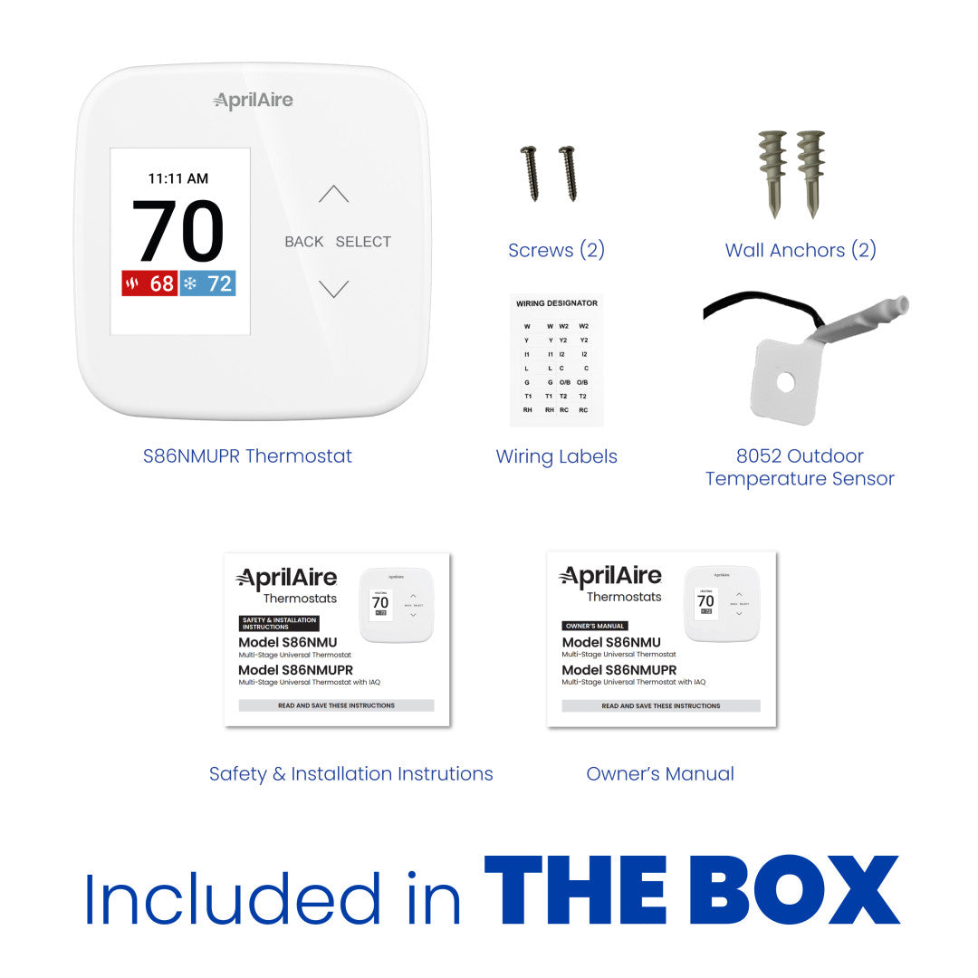 AprilAire S86Nmupr Thermostat Box Contents Web Ready Photo